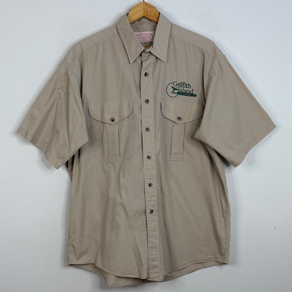 Vintage Filson Shirt Mens Large Beige Short Sleeve Utility Hunting Outdoors